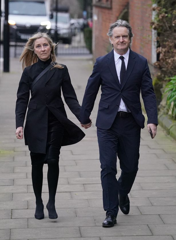 Fiona Phillips and husband Martin Frizell attend the funeral of Derek Draper the husband of Kate Garraway