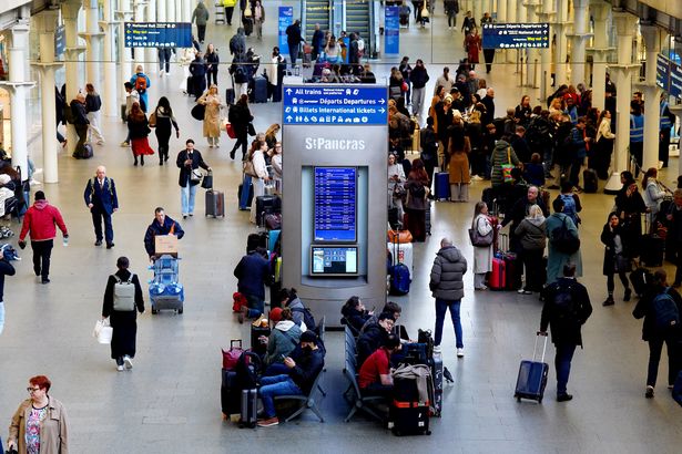 A general view of passengers at St Pancras International station in London, after Eurostar trains to the capital have been halted following the discovery of an unexploded Second World War bomb near the tracks in Paris. Picture date: Friday March 7, 2025. PA Photo. See PA story RAIL Eurostar. Photo credit should read: James Manning/PA Wire