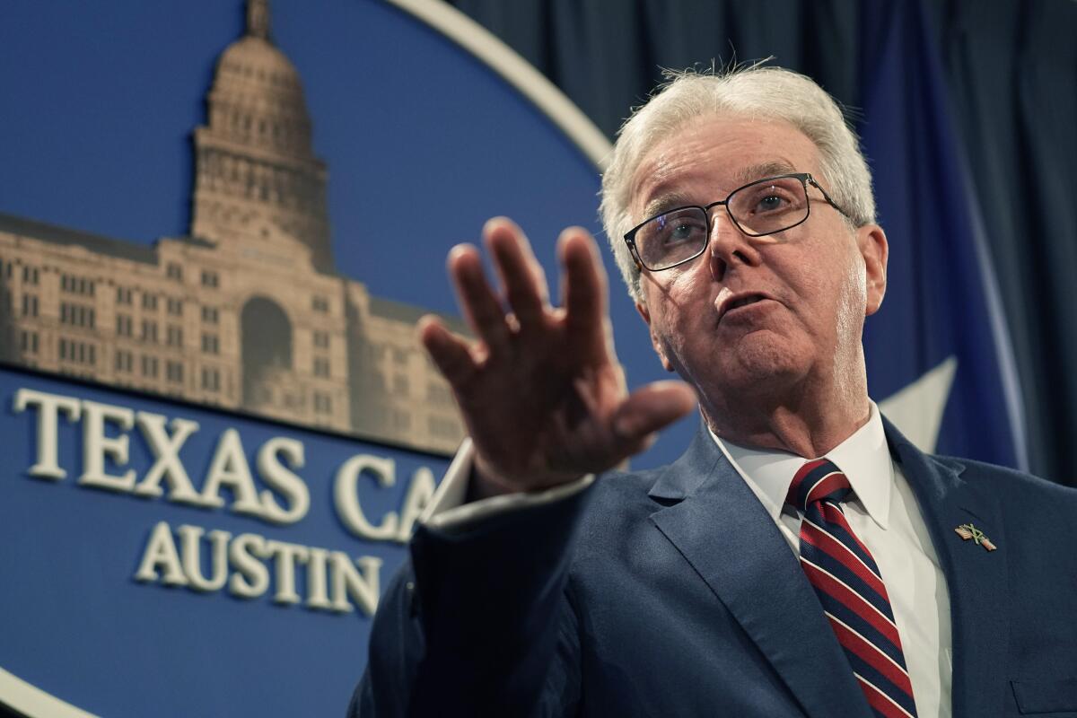 Texas Lt. Gov. Dan Patrick gestures while speaking at a news conference at the Texas Capitol in Austin,  June 6, 2023. 