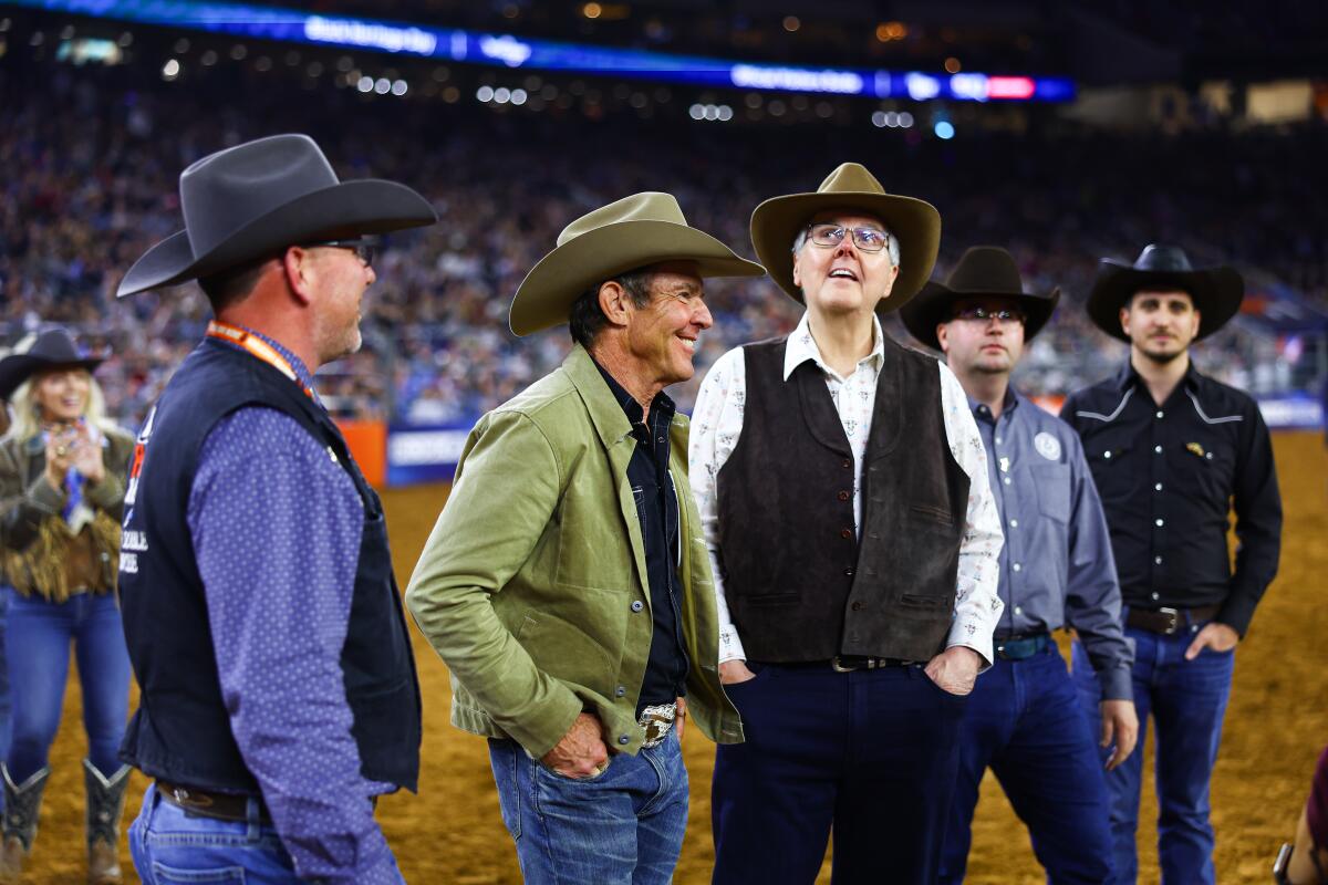 Actor Dennis Quaid with Texas Lt. Gov. Dan Patrick at the Houston Livestock Show & Rodeo 
