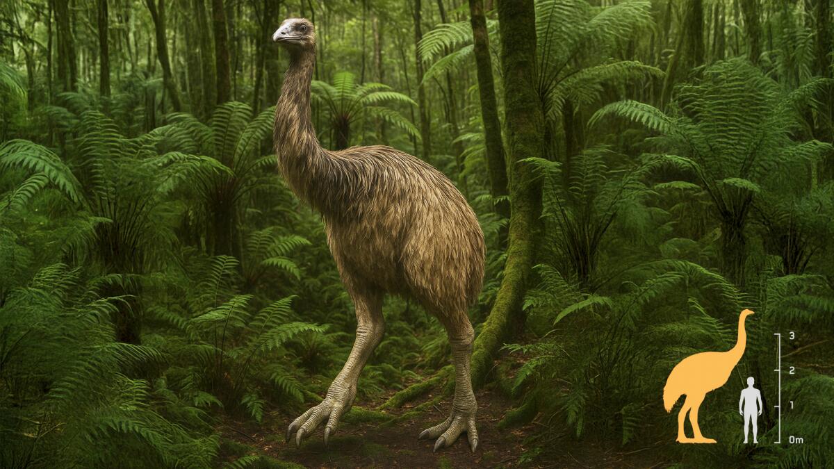An illustration shows a giant bird next to human figure.