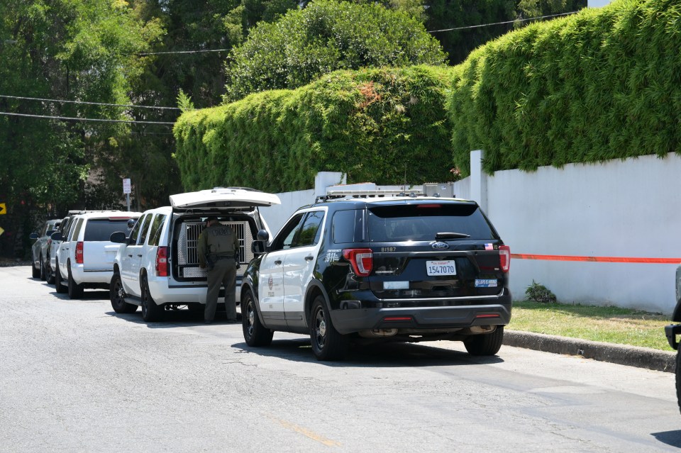 Police cars parked outside a home.