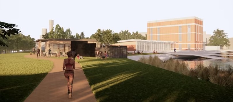 Illustration of West Reservoir Centre improvements, showing new facilities and landscaping.