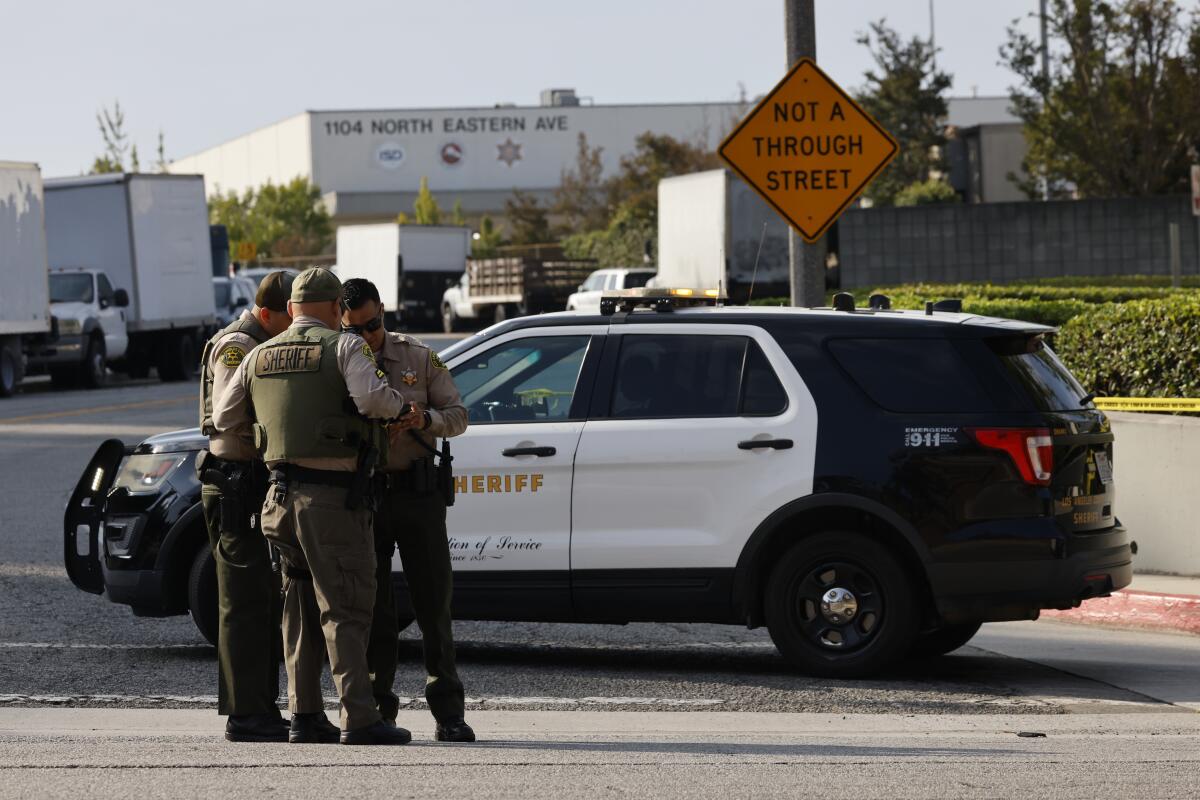 L.A. County Sheriff's deputies outside the Biscailuz Center Academy Training center