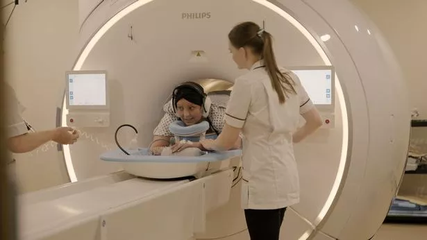 Amy Dowden in an MRI machine
