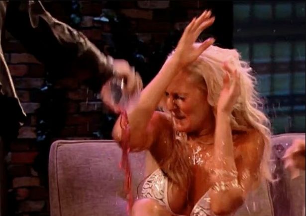 Sharon hurled a coloured liquid at Megan