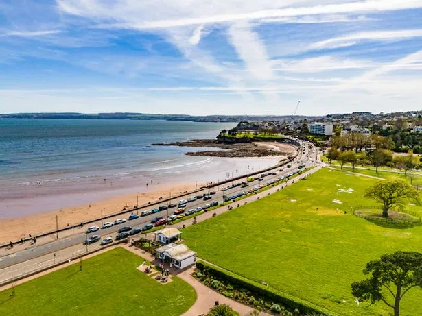 View to Corbyn Head in Torquay with Torre Abbey Meadows