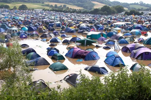 Flooded tents at Glastonbury