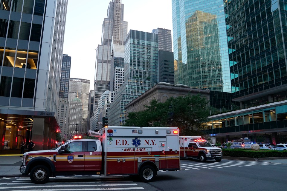 Emergency vehicles responding to a shooting in Midtown Manhattan.