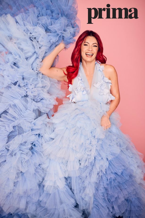 Dianne in a blue ruffled dress