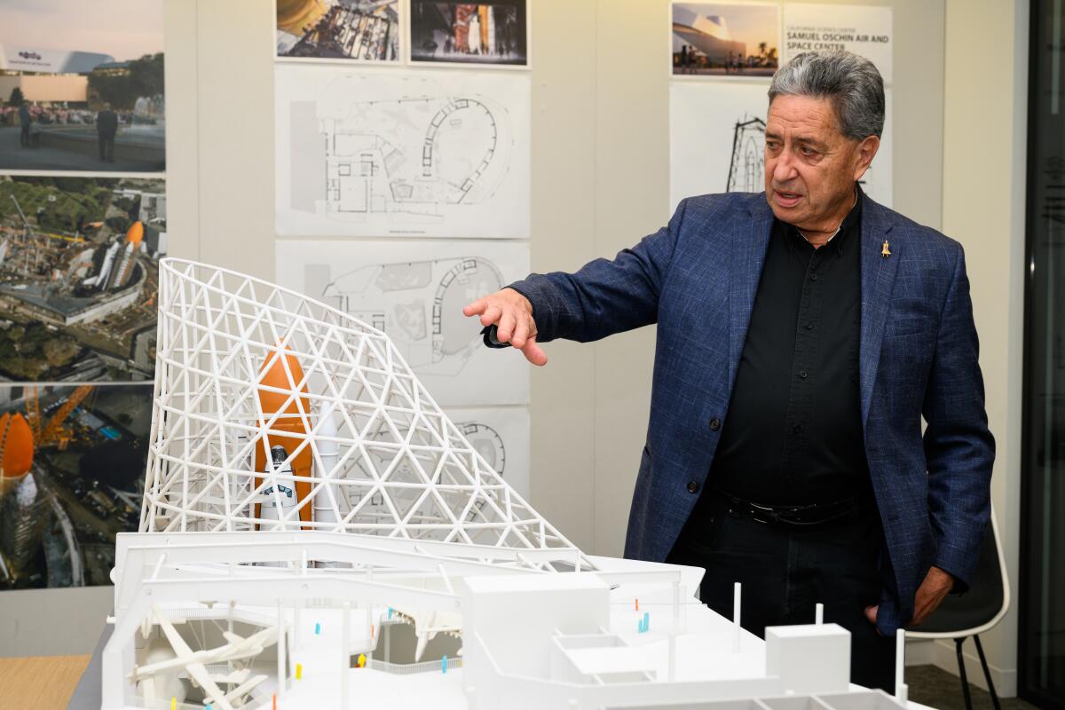 California Science Center CEO and President Jeff Rudolph explains parts of the new building.