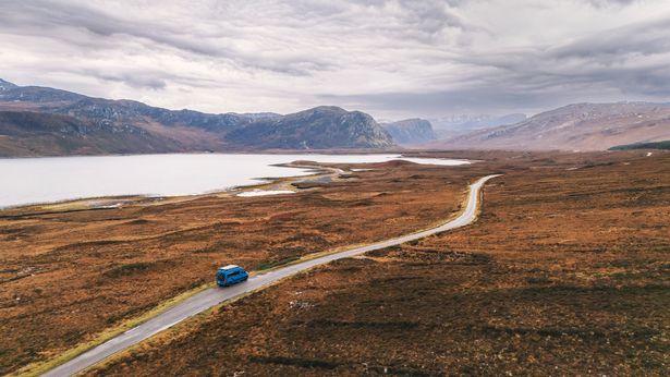 A view of a road in a remote landscape on the North Coast 500