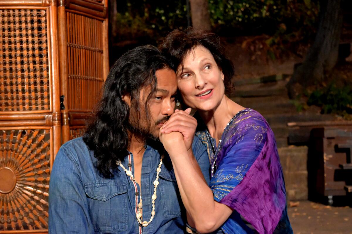 Rajiv Shah and Susan Angelo in "The Seagull: Malibu" at Will Geer Theatricum Botanicum.