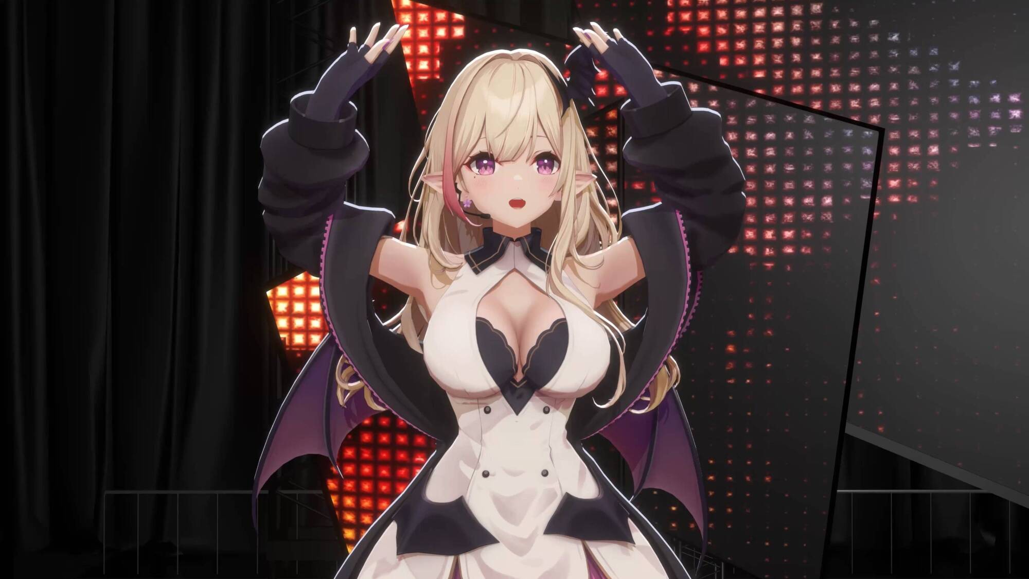 An anime-inspired cartoon character with a bat accessory in her hair. 
