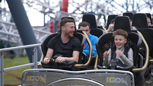 People riding the Icon roller coaster at Blackpool Pleasure Beach.