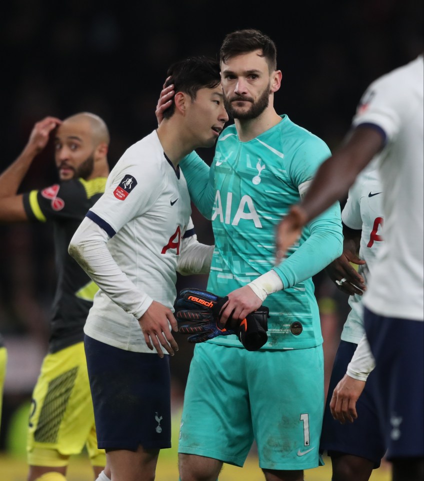 Heung-Min Son and Hugo Lloris of Tottenham Hotspur.