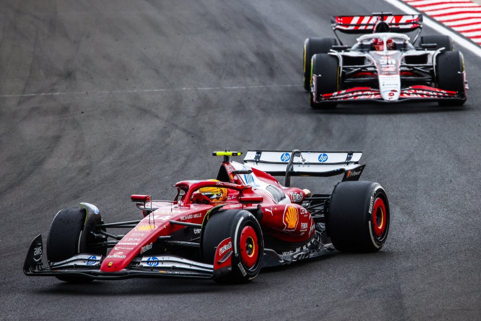 Lewis Hamilton driving a Ferrari during the Formula 1 Hungarian Grand Prix.