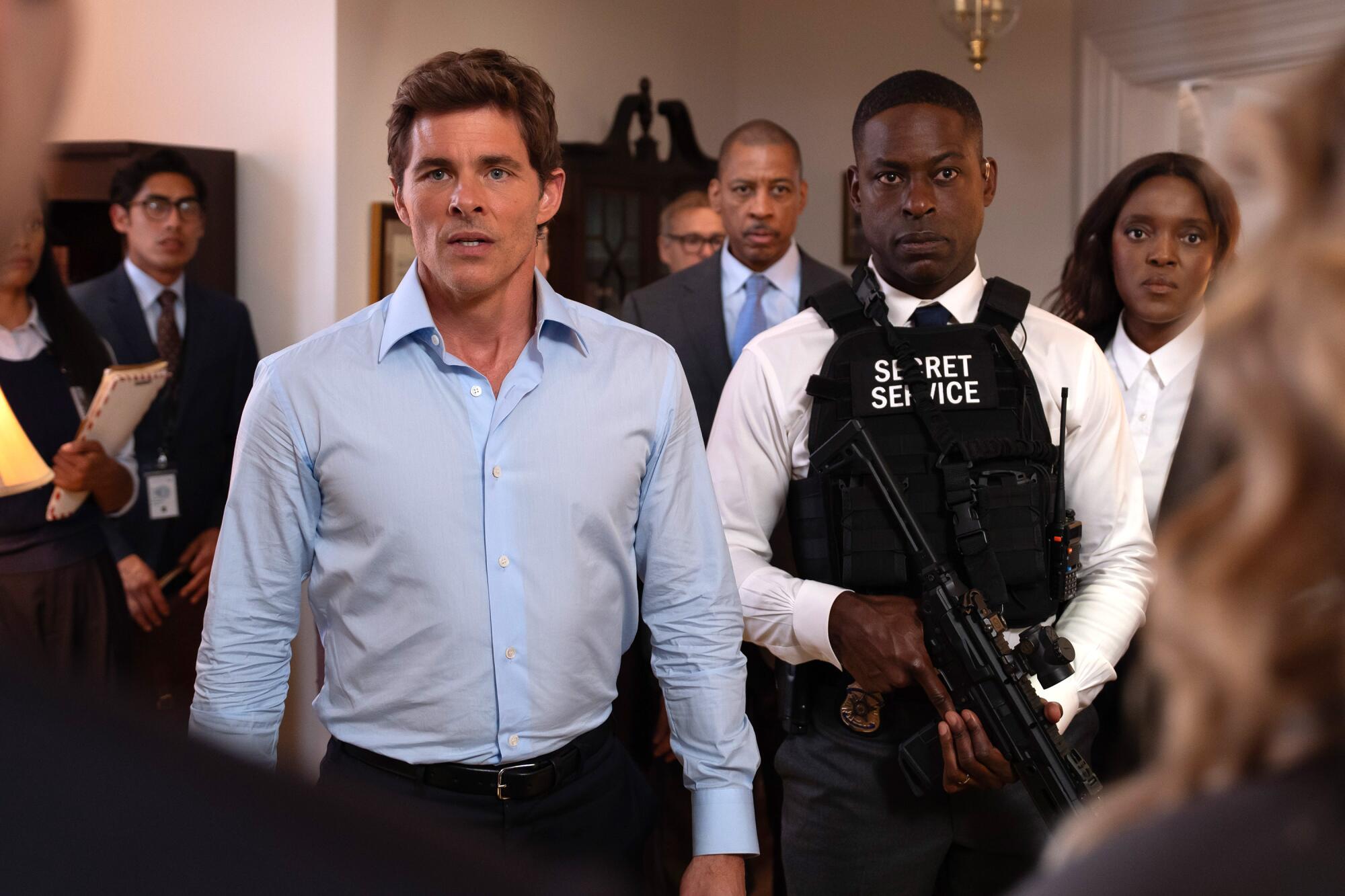 Brown, center, with co-stars James Marsden and Krys Marshall in "Paradise."