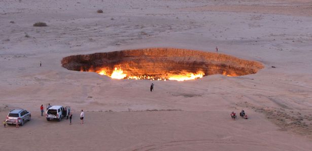  picture taken on May 3, 2014, shows people visiting "The Gateway to Hell,"