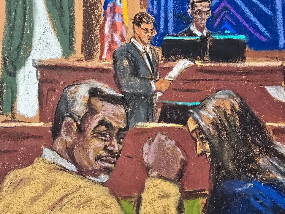 Courtroom sketch of Sean "Diddy" Combs reacting to verdicts.