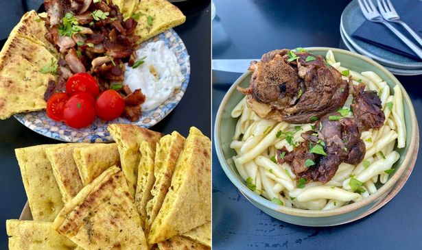 Greek food, gyros, tzatziki, lamb pasta