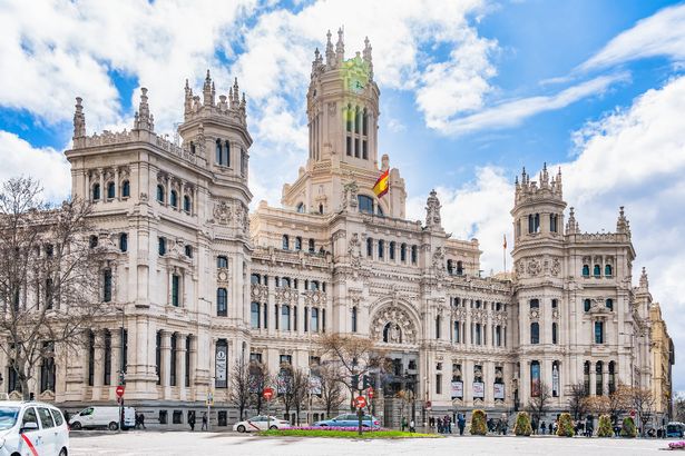 Madrid, Spain - 03.10.2025: Front view with Cybele Palace (Palacio de Cibeles) in the district of Retiro.