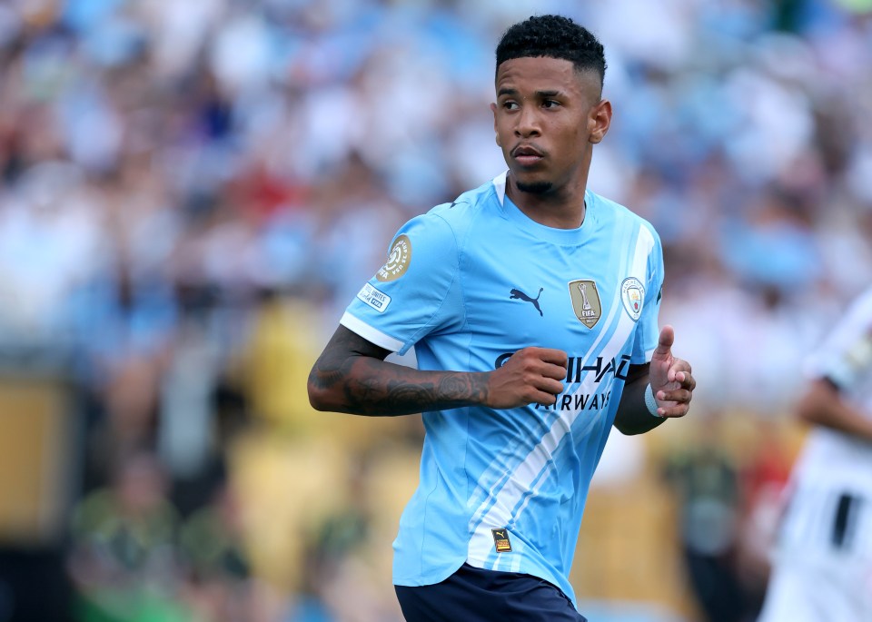 Savinho of Manchester City running during a soccer match.