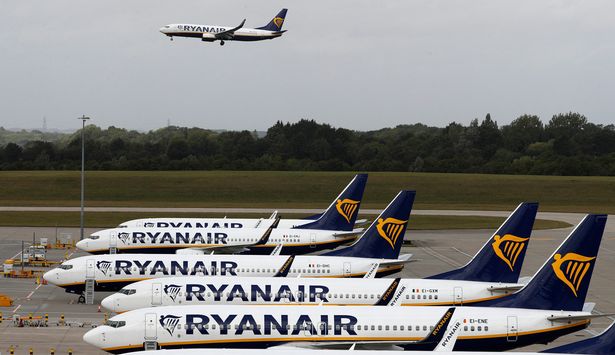Ryanair aircraft are pictured at Stansted airport, northeast of London