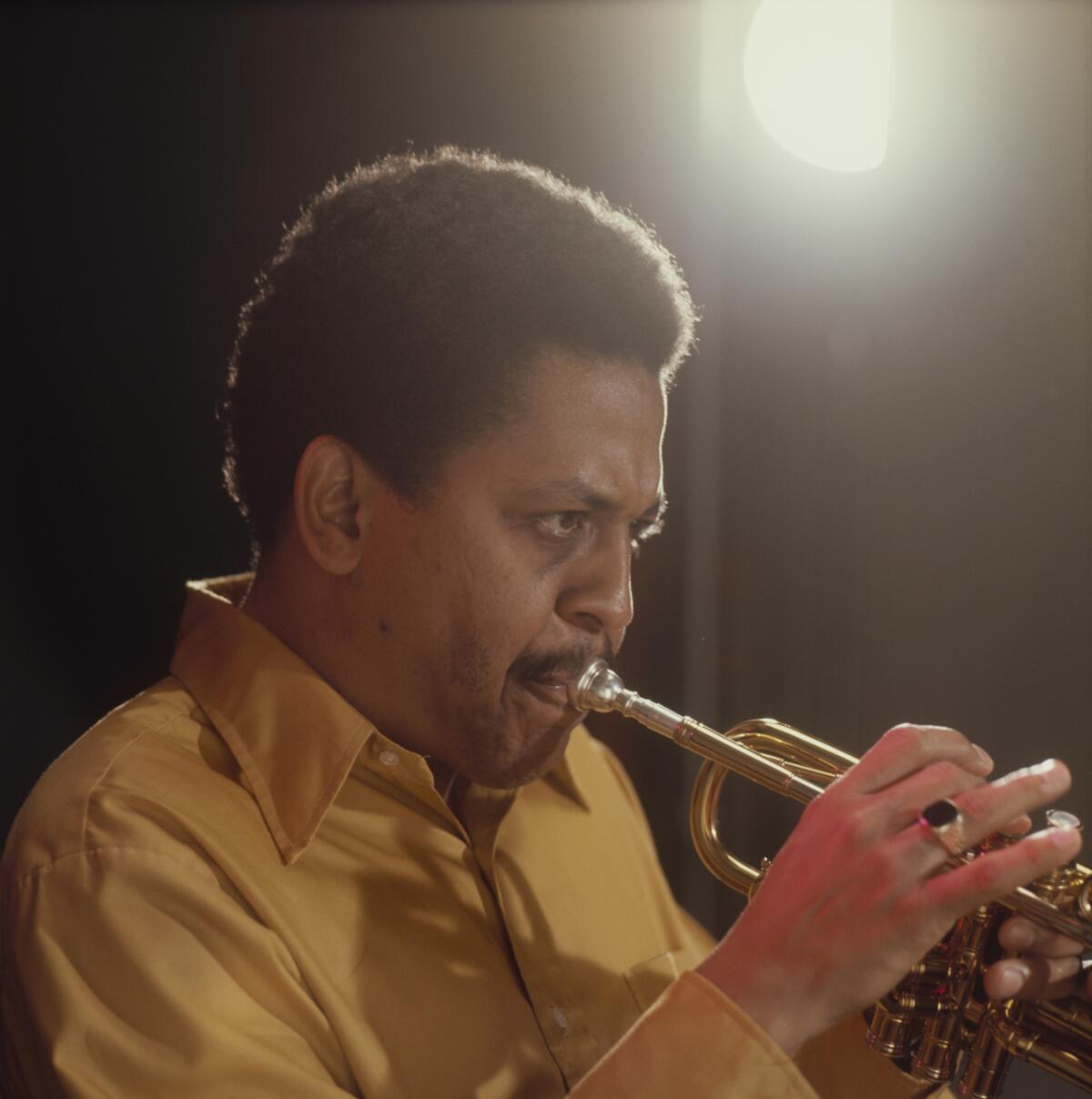 American jazz trumpeter Bobby Bradford performs on stage circa 1980.