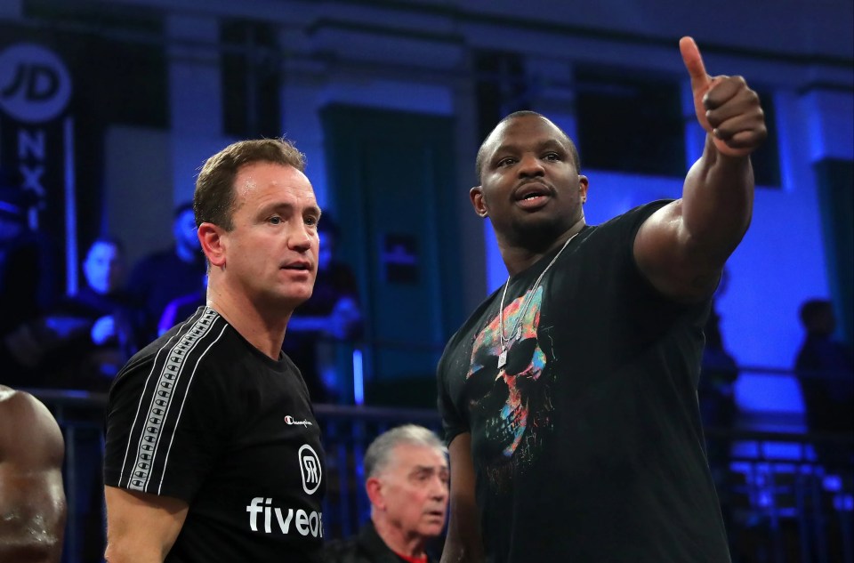 Mark Tibbs and Dillian Whyte in a boxing ring.
