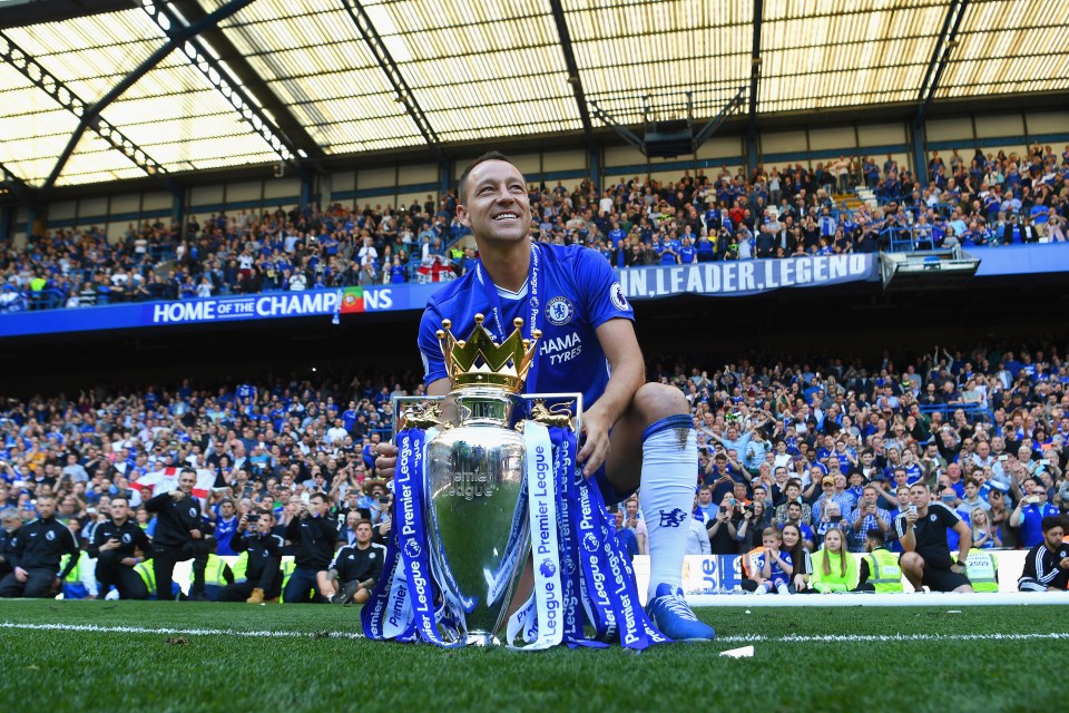 John Terry of Chelsea FC with the Premier League trophy.