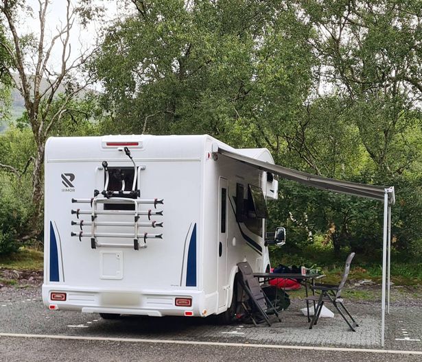 A single motorhome uses a serviced 'arosfan' site for campervans at the Y Glyn by Llyn Padarn