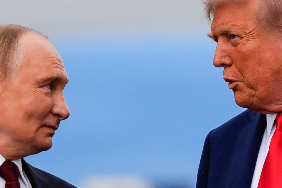 President Donald Trump and Russia's President Vladimir Putin talk, Friday, Aug. 15, 2025, at Joint Base Elmendorf-Richardson, Alaska. (AP Photo/Julia Demaree Nikhinson)