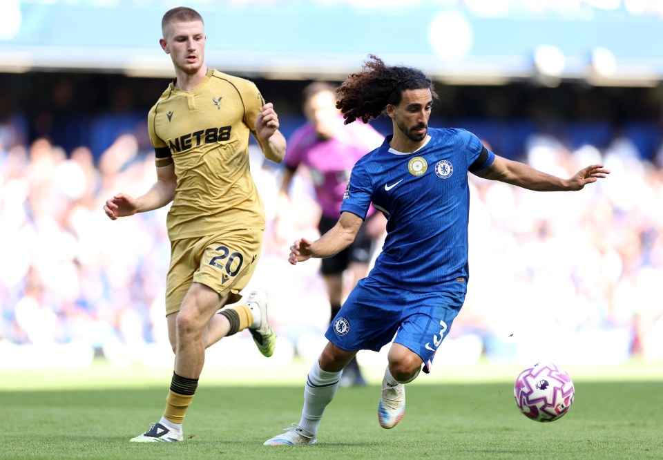 Marc Cucurella of Chelsea controlling the ball during a match.