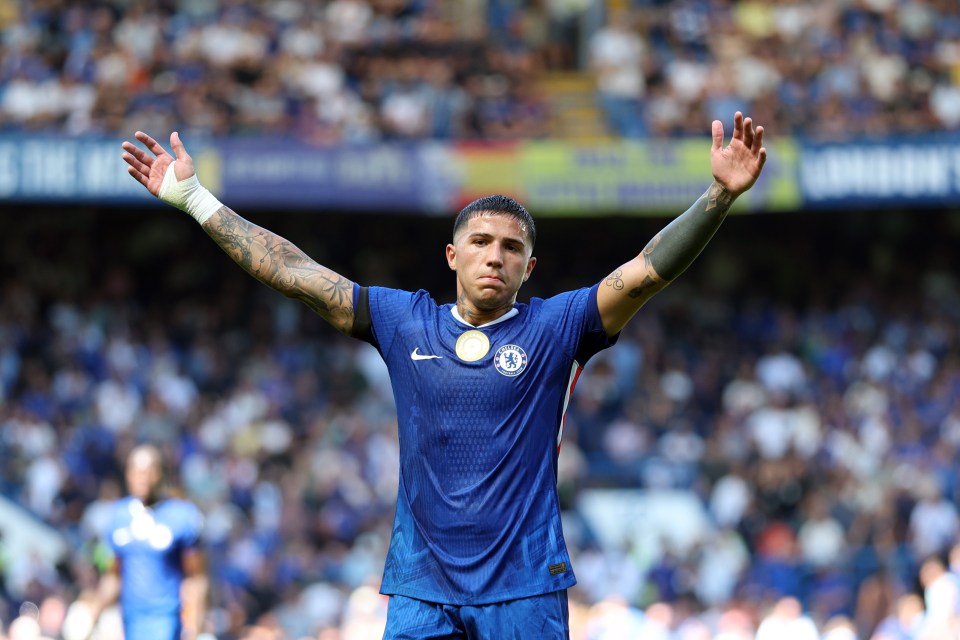 Enzo Fernandez of Chelsea reacting during a Premier League match.