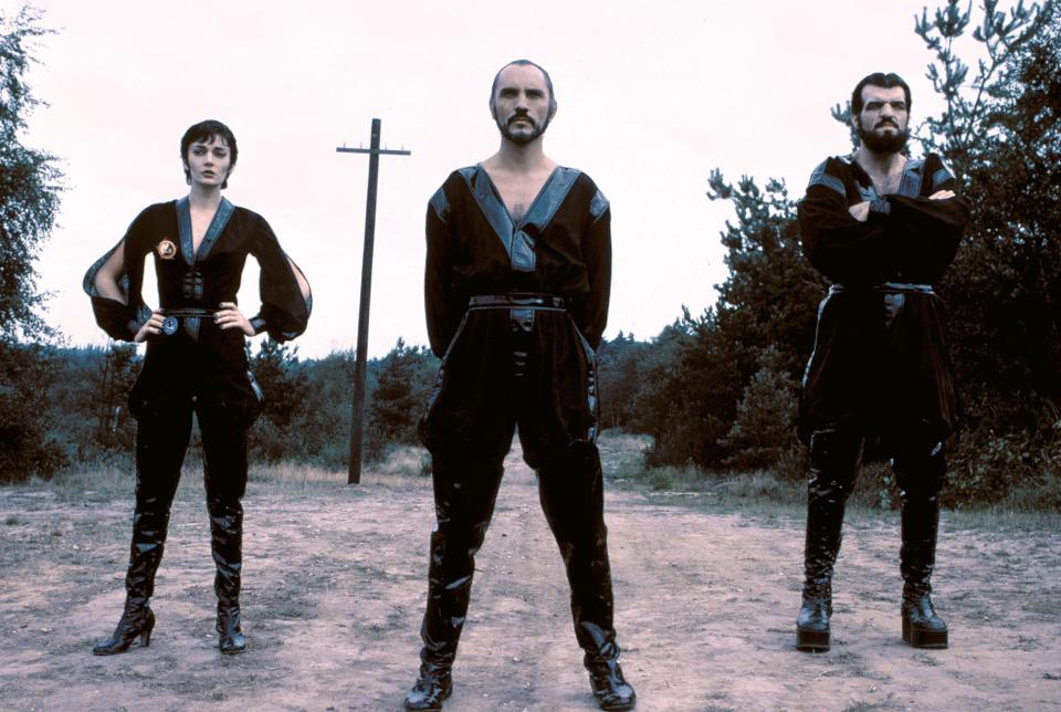 Still from Superman II (1980) showing Sarah Douglas, Terence Stamp, and Jack O'Halloran.