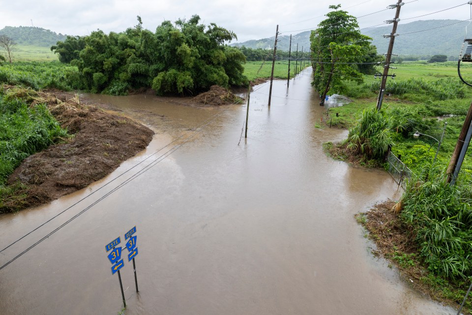 Flooded road in Naguabo, Puerto Rico.