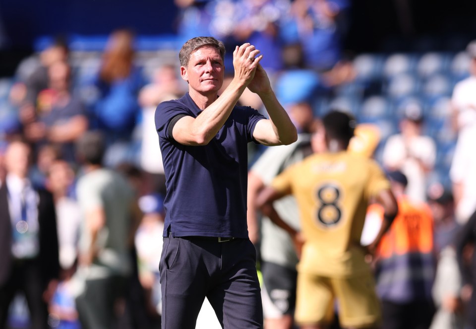 Oliver Glasner, Crystal Palace manager, applauding.