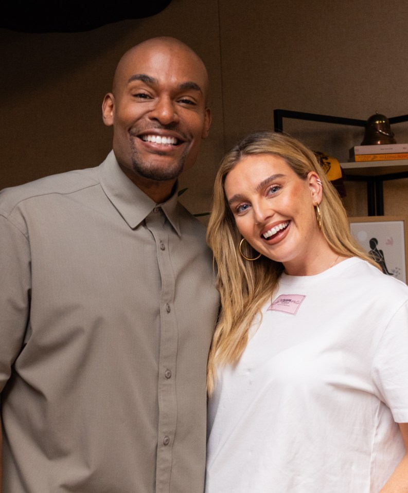 Perrie Edwards and Paul C. Brunson on a podcast.