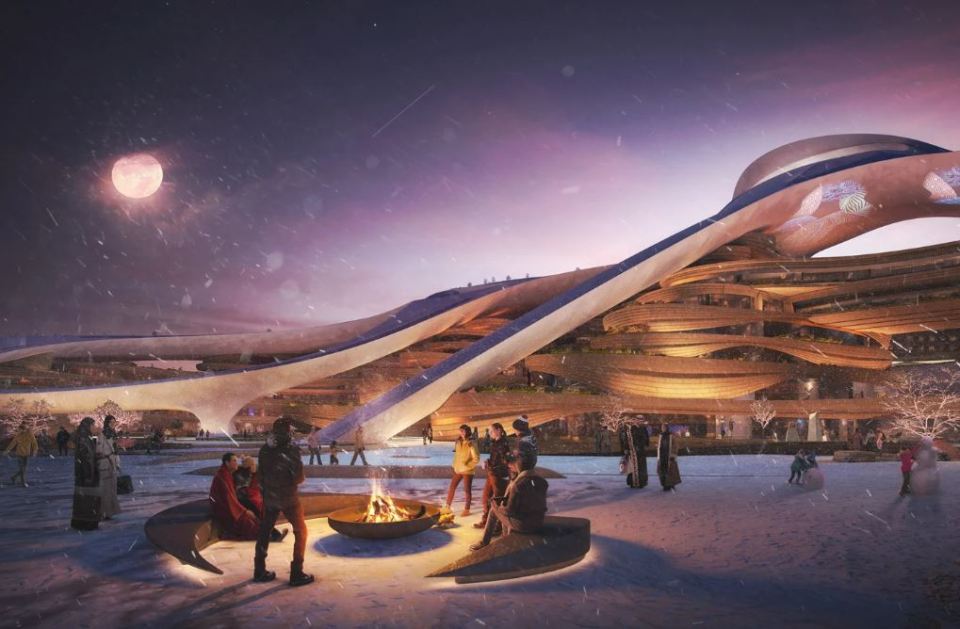 Illustration of a proposed ski resort in Saudi Arabia.