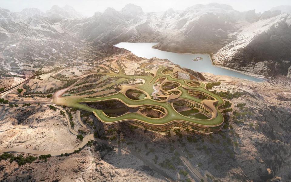Illustration of Trojena, a mountain resort in Saudi Arabia.