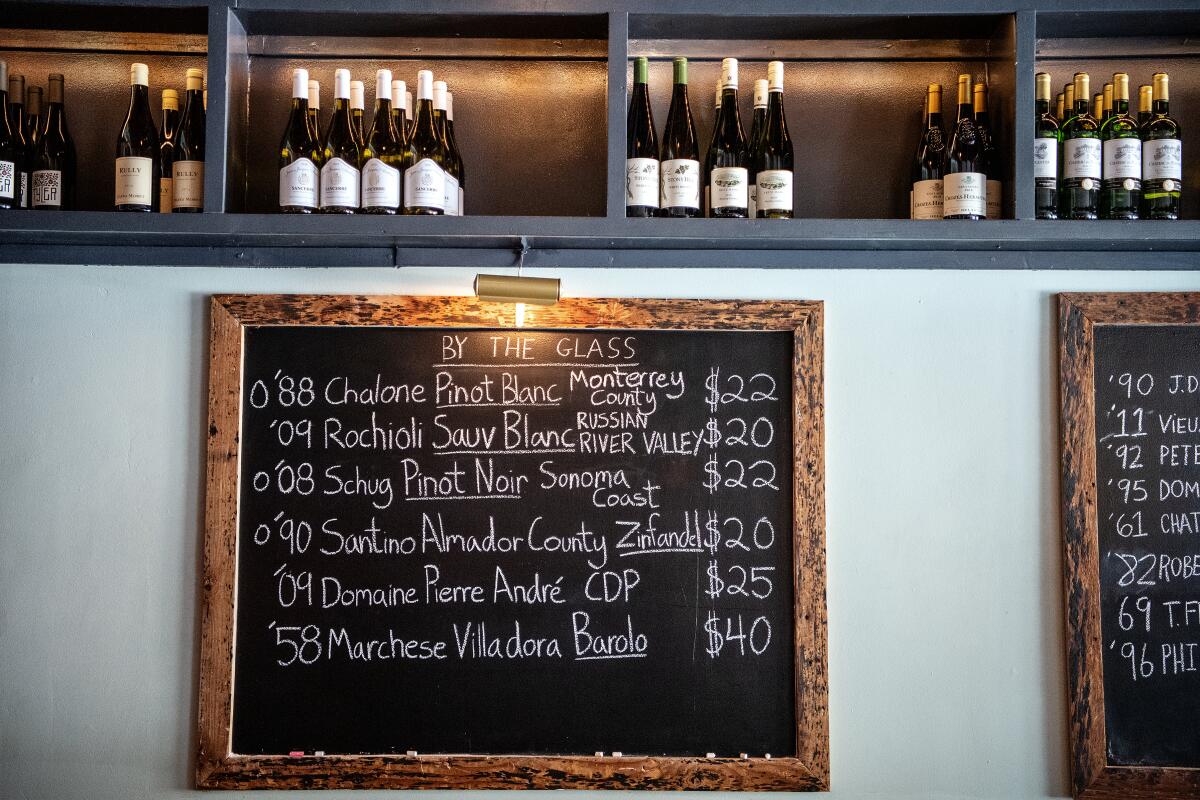 The vintage by-the-glass list at Augustine Wine Bar.