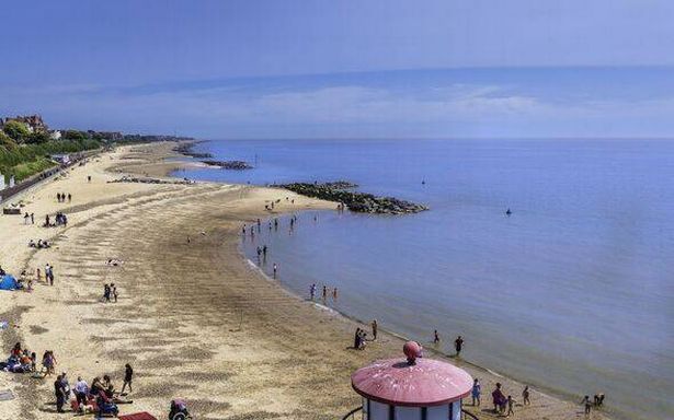 Coastline view of the sandy beach in Clacton