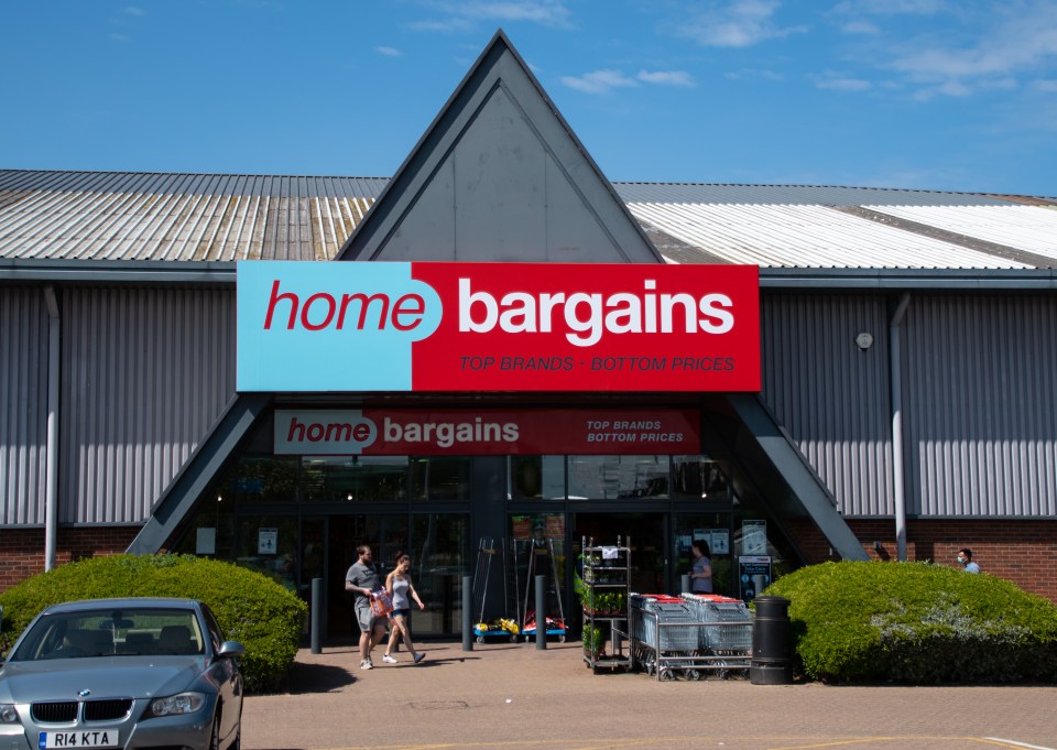 Home Bargains store entrance with customers.