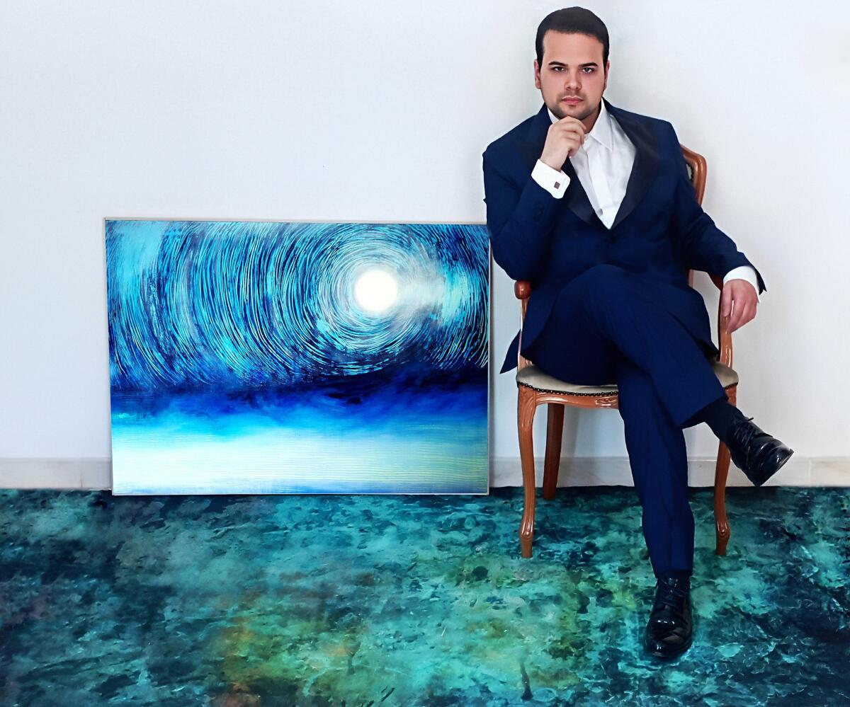 Giovanni Guida and his grattage on canvas, "Apotheosis."