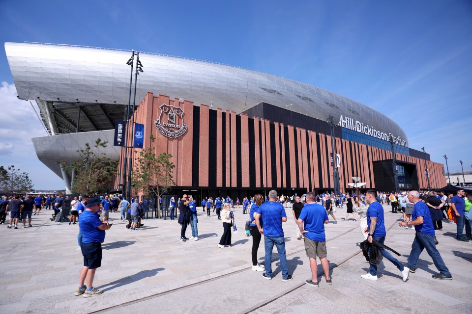 Everton fans outside Hill Dickinson Stadium.