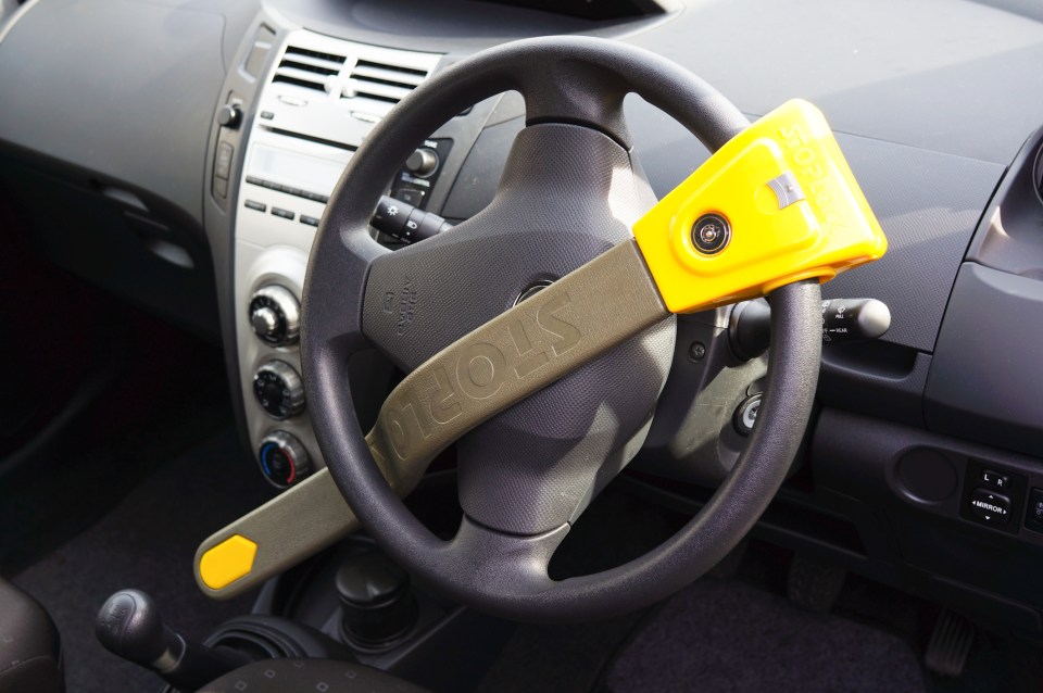 Car steering wheel with Stoplock attached.
