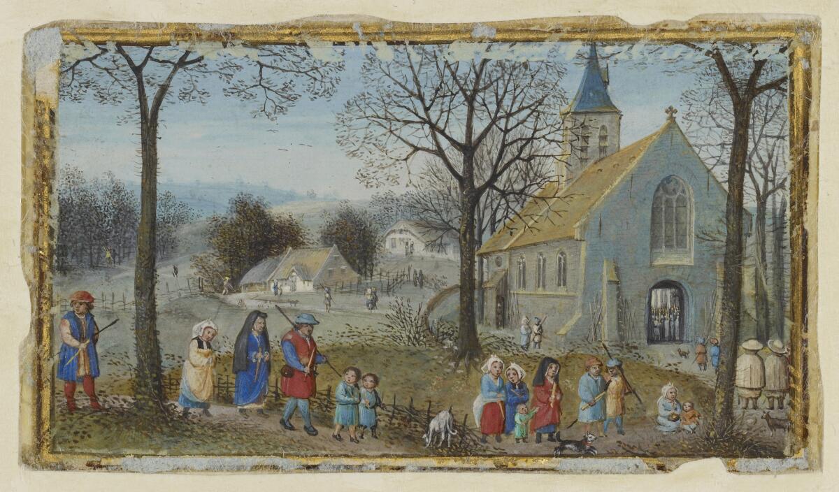 A 16th-century painting showing villagers on their way to church.