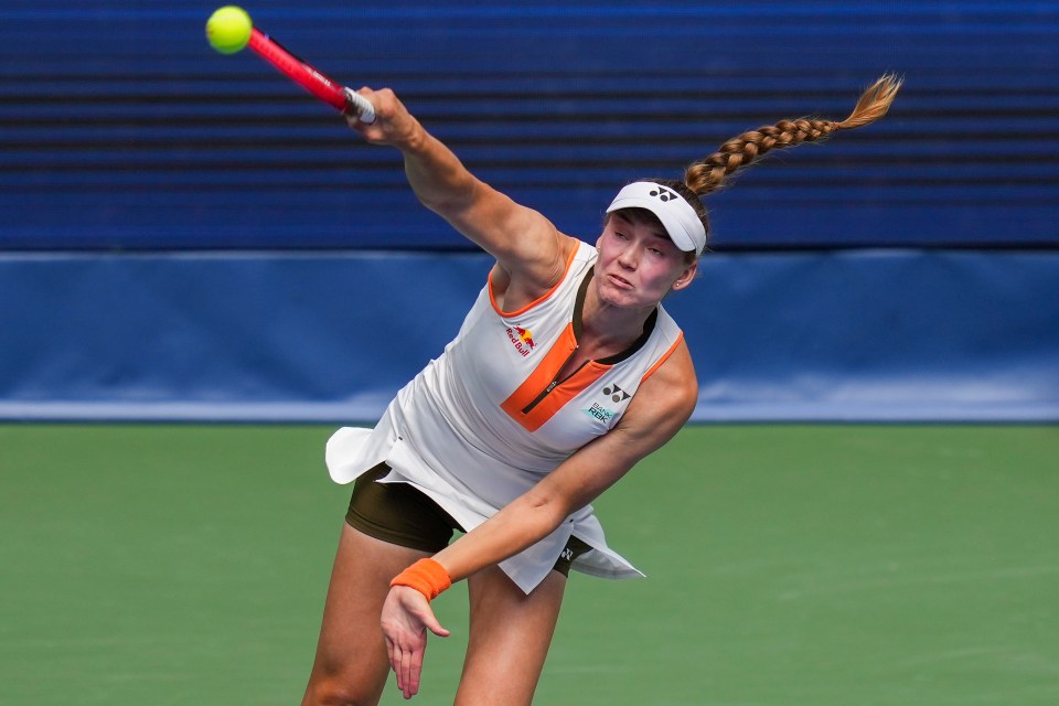 Elena Rybakina returning a tennis shot.
