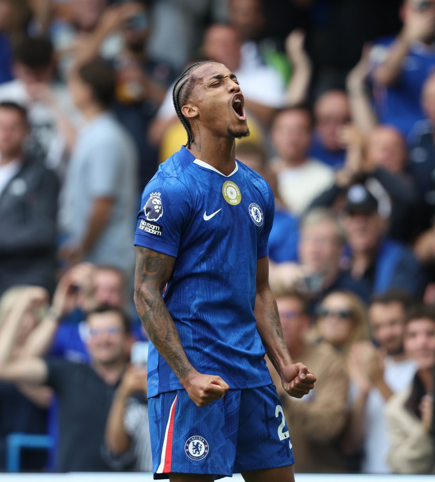 Joao Pedro of Chelsea celebrating a goal.
